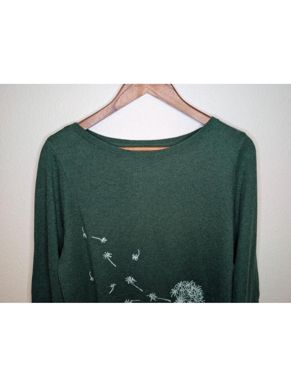 J. Jill Women's Sweater Round Neck Lightweight Dandelion Print Green L PETITE - Picture 2 of 9